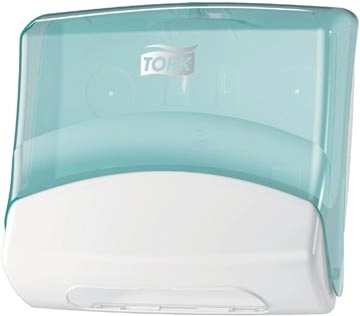 Een Tork dispenser voor gevouwen doeken, systeem W4, wit/turkoois koop je bij Muys Kantoor & Kado