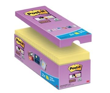 Een Post-it Super Sticky notes, 90 vel, ft 76 x 76 mm, geel, pak van 14 blokken + 2 gratis koop je bij best4office