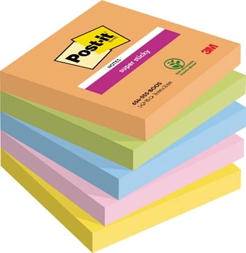 Een Post-it Super Sticky notes Boost, 90 vel, ft 76 x 76 mm, geassorteerde kleuren, pak van 5 blokken koop je bij best4office