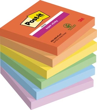 Een Post-it Super Sticky Notes Playful, 90 vel, ft 76 x 76 mm, geassorteerde kleuren, pak van 6 blokken koop je bij Muys Kantoor & Kado