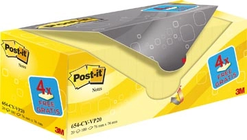 Een Post-it Notes, 100 vel, ft 76 x 76 mm, geel, pak van 16 blokken + 4 gratis koop je bij best4office