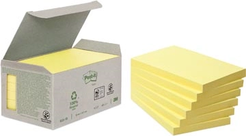 Een Post-it Recycled notes, 100 vel, ft 76 x 127 mm, geel, pak van 6 blokken koop je bij Muys Kantoor & Kado