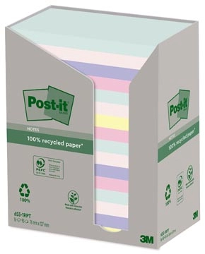 Een Post-it recycled notes Nature, 100 vel, ft 76 x 127 mm, pak van 16 blokken, geassorteerde kleuren koop je bij Muys Kantoor & Kado