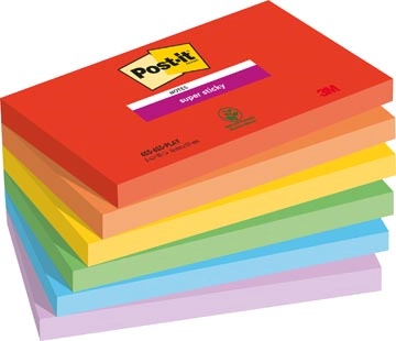 Een Post-it Super Sticky notes Playful, 90 vel, ft 76 x 127 mm, geassorteerde kleuren, pak van 6 blokken koop je bij best4office