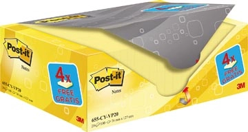 Een Post-it Notes, 100 vel, ft 76 x 127 mm, geel, pak van 16 blokken + 4 gratis koop je bij best4office