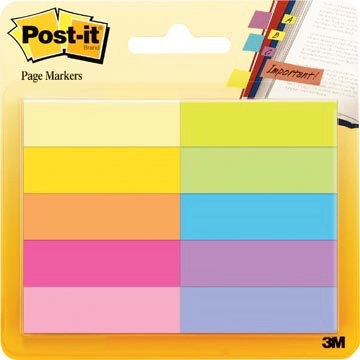 Een Post-It notes markers, 50 blaadjes, pak van 10 blokken, geassorteerde kleuren koop je bij Muys Kantoor & Kado