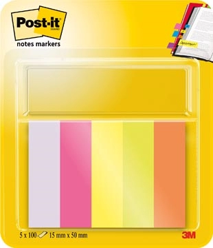 Een Post-it Notes Markers, ft 15 x 50 mm, geassorteerde kleuren, blister met 5 blokjes van 100 vel koop je bij Muys Kantoor & Kado