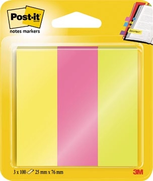 Een Post-it notes markers, ft 25 x 76 mm, blister met 3 x 100 vel, geassorteerde kleuren koop je bij Muys Kantoor & Kado