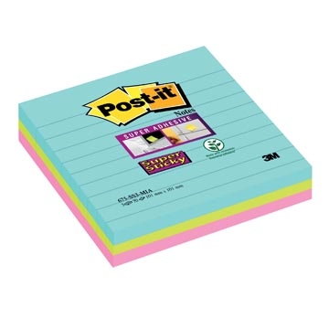 Een Post-it Super Sticky notes XL Cosmic, 70 vel, ft 101 x 101 mm, gelijnd, geassorteerde kleuren, pak van 3 koop je bij Muys Kantoor & Kado