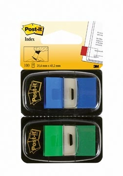 Een Post-it Index Standaard Duo Pack, 100 tabs, groen/blauw koop je bij best4office