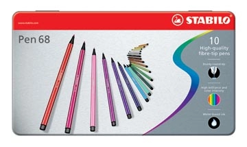 Een STABILO Pen 68 viltstift, metalen doos van 10 stiften in geassorteerde kleuren koop je bij best4office