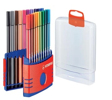 Een STABILO Pen 68 brush, ColorParade, rood-blauwe doos, 20 stuks in geassorteerde kleuren koop je bij best4office