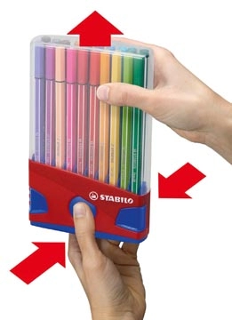 Een STABILO Pen 68 brush, ColorParade, rood-blauwe doos, 20 stuks in geassorteerde kleuren koop je bij best4office