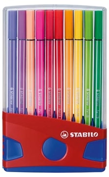 Een STABILO Pen 68 brush, ColorParade, rood-blauwe doos, 20 stuks in geassorteerde kleuren koop je bij best4office