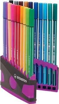 Een STABILO Pen 68 brush, ColorParade, lila-grijze doos, 20 stuks in geassorteerde kleuren koop je bij best4office