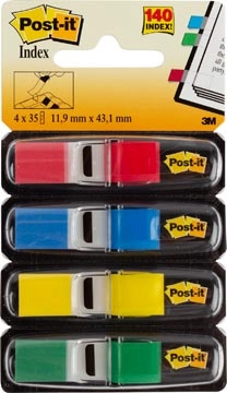 Een Post-it Notes Smal, 4 x 35 tabs, rood, blauw, geel en groen koop je bij Muys Kantoor & Kado