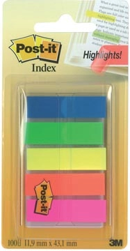 Een Post-it index translucent, ft 11,9 x 43,2 mm, houder met 20 tabs in 5 verschillende kleuren koop je bij best4office