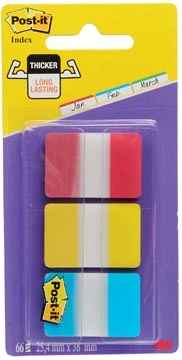 Een Post-it Index Strong, ft 25,4 x 38 mm, set van 3 kleuren (rood, geel en blauw), 22 tabs per kleur koop je bij best4office