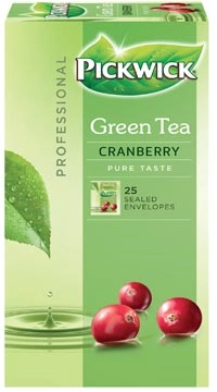 Een Pickwick thee, groene thee Cranberry, pak van 25 zakjes koop je bij Muys Kantoor & Kado