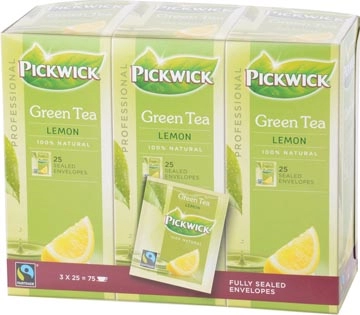 Een Pickwick thee, groene thee met lemon, fairtrade, pak van 25 zakjes koop je bij Muys Kantoor & Kado