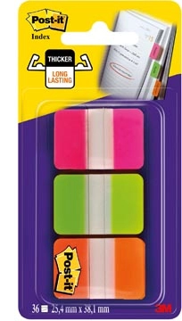 Een Post-it Index Strong, ft 25,4 x 38 mm, set van 3 kleuren (roze, groen en oranje), 12 tabs per kleur koop je bij best4office