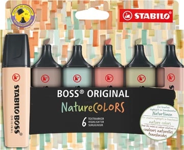 Een STABILO BOSS ORIGINAL NatureCOLORS markeerstift, etui van 6 stuks, assorti koop je bij Muys Kantoor & Kado