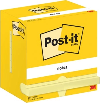 Een Post-It Notes, 100 vel, ft 76 x 127 mm, geel, gelijnd, pak van 12 blokken koop je bij Muys Kantoor & Kado