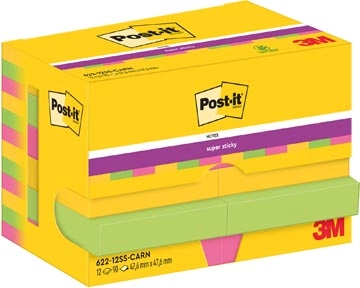 Een Post-It Super Sticky Notes Carnival, 90 vel, ft 47,6 x 47,6 mm, pak van 12 blokken koop je bij best4office