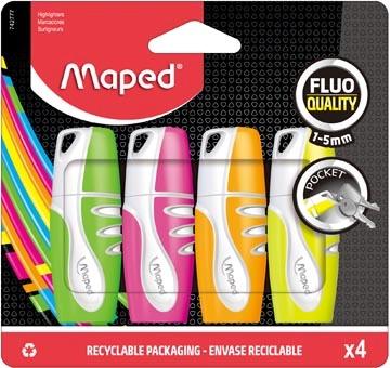 Een Maped Markeerstift Fluo'Peps Pocket Soft etui van 4 stuks koop je bij best4office