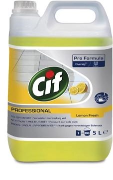 Een Cif allesreiniger citroenfris, fles van 5 liter koop je bij Muys Kantoor & Kado