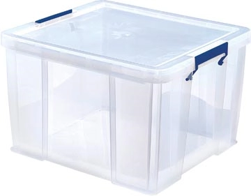 Een Bankers Box opbergdoos 48 liter, transparant met blauwe handvaten, per stuk verpakt in karton koop je bij best4office