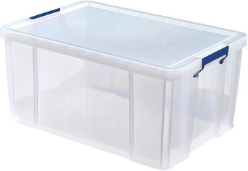 Een Bankers Box opbergdoos 70 liter, transparant met blauwe handvaten, per stuk verpakt in karton koop je bij best4office