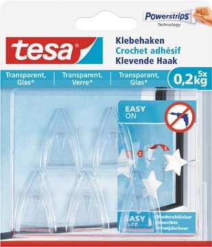 Een Tesa klevende Haak voor Transparant en Glas, draagvermogen 200 g, blister van 5 stuks koop je bij Muys Kantoor & Kado