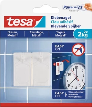 Een Tesa Klevende Spijker voor Tegels en Metaal, draagvermogen 2 kilogram, blister van 2 stuks koop je bij Muys Kantoor & Kado