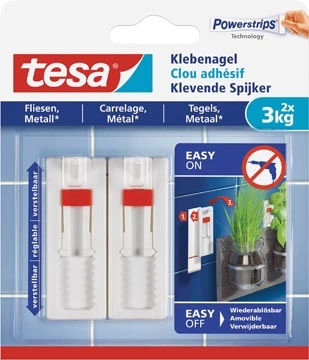 Een Tesa Klevende Spijker voor Tegels en Metaal, verstelbaar, draagvermogen 3 kg, blister van 2 stuks koop je bij Muys Kantoor & Kado