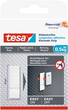 Een Tesa Klevende strip navulling, draagkracht 0,5 kg, behang en pleisterwerk, pak van 9 stuks koop je bij Muys Kantoor & Kado