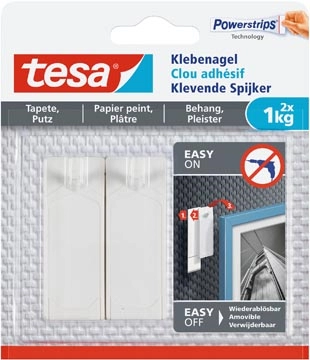 Een Tesa Klevende spijker voor behang en pleisterwerk, draagkracht 1 kg, blister van 2 stuks koop je bij Muys Kantoor & Kado