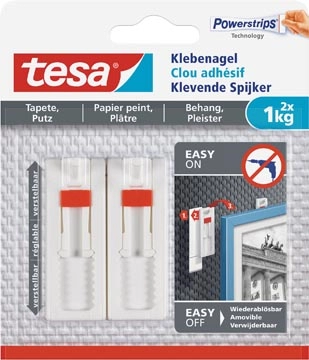 Een Tesa Klevende Spijker voor Behang en Pleisterwerk, verstelbaar, draagvermogen 1 kg, blister van 2 stuks koop je bij Muys Kantoor & Kado