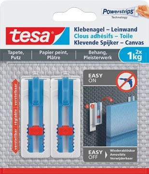 Een Tesa Klevende Spijker Canvas, draagkracht 1 kg, behang en pleisterwerk, wit, 2 spijkers en 3 strips koop je bij Muys Kantoor & Kado