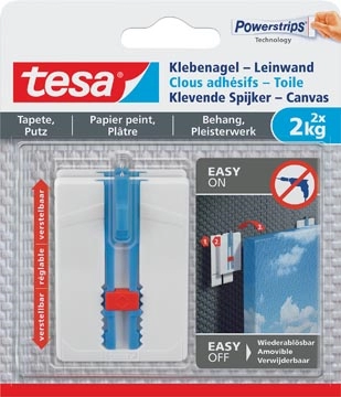 Een Tesa Klevende Spijker Canvas, draagkracht 2 kg, behang en pleisterwerk, wit, 2 spijkers en 6 strips koop je bij Muys Kantoor & Kado