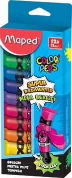 Een Maped Color'Peps plakkaatverf, tubes van 12 ml, ophangdoos met 12 tubes in geassorteerde kleuren koop je bij best4office