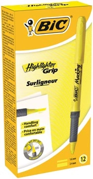 Een Bic markeerstift Highlighter Grip, geel, doos van 12 stuks koop je bij Muys Kantoor & Kado