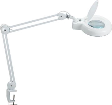 Een MAULviso loeplamp, LED, met tafelklem 6.3cm, armlengte 2x31cm, 3 dioptrielens, opp 144cm2, wit koop je bij best4office