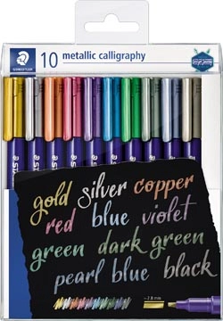 Een Staedtler kalligrafiepen Metallic 8325, etui van 10 stuks in geassorteerde kleuren koop je bij best4office