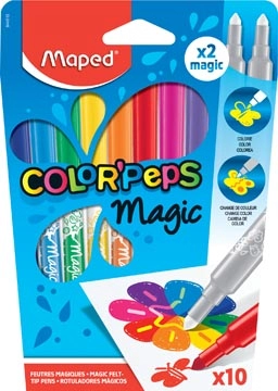 Een Maped viltstift Color'Peps Magic, etui van 10 stuks in geassorteerde kleuren en 2 magic stiften koop je bij Muys Kantoor & Kado