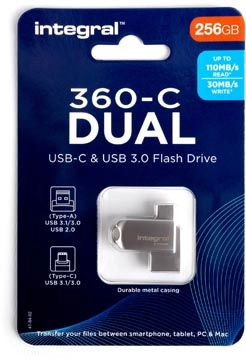 Een Integral 360-C Dual USB-C & USB 3.0 stick, 256 GB koop je bij best4office