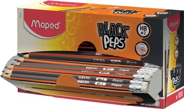 Een Maped potlood Black'Peps HB, met gum, kartonnen displaydoos van 100 stuks koop je bij Muys Kantoor & Kado