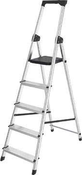 Een Brasq trapladder SL500, aluminium, zilver, 5 treden koop je bij best4office