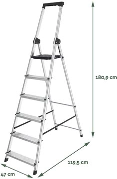 Een Brasq trapladder SL600, aluminium, zilver, 6 treden koop je bij best4office