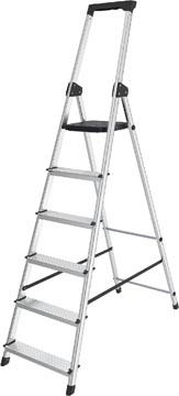 Een Brasq trapladder SL600, aluminium, zilver, 6 treden koop je bij best4office